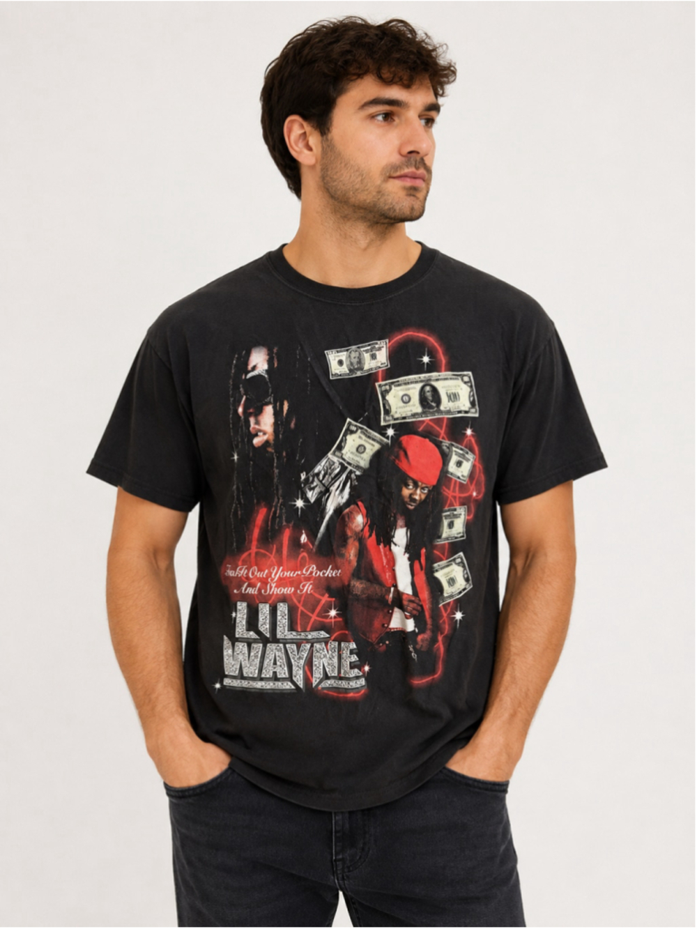 Lil Wayne Unisex Money Graphic Rap T-Shirt – Black Size Medium
